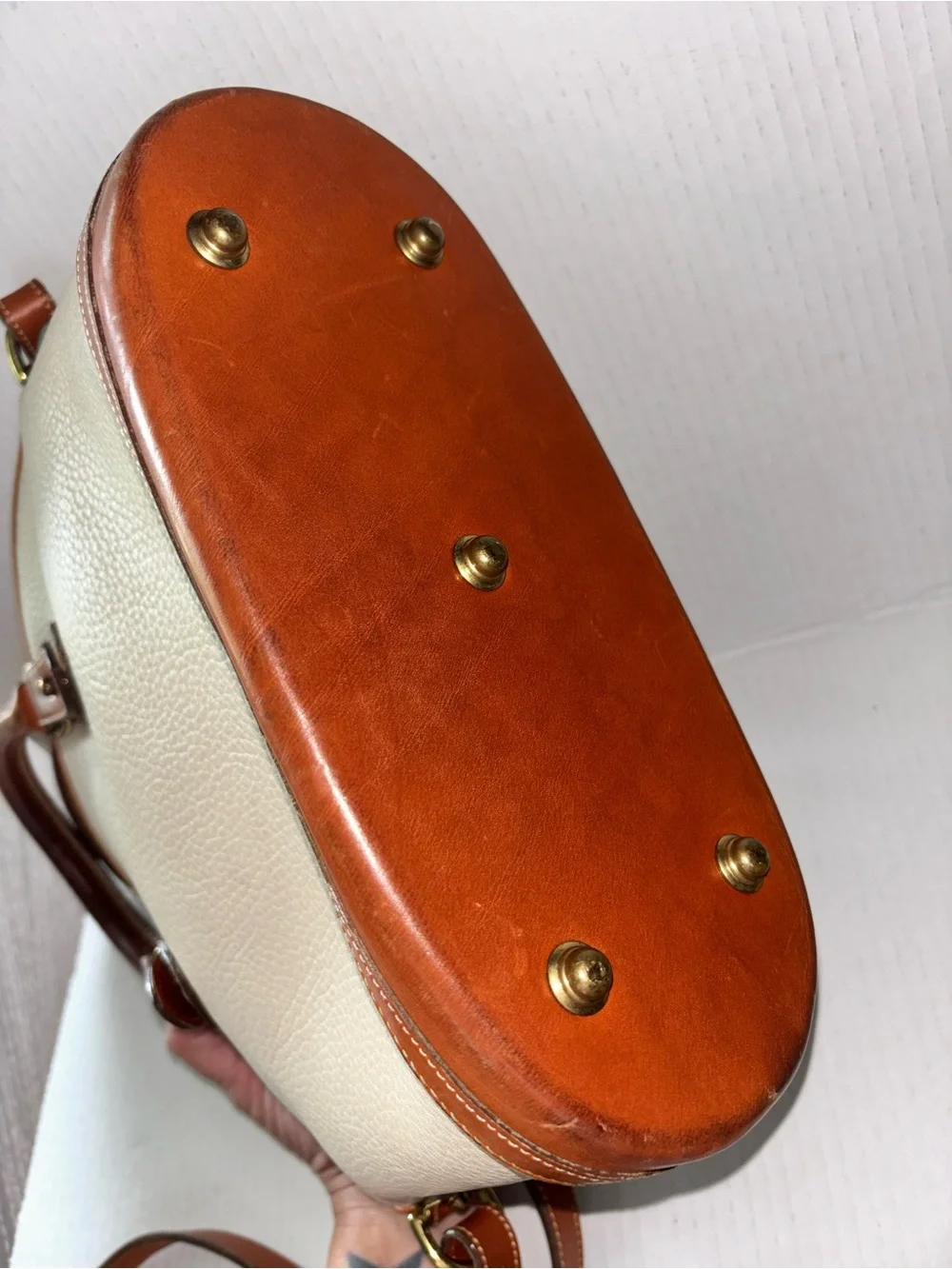 Dooney & Bourke Cream and Brown Leather Dome Satchel Handbag